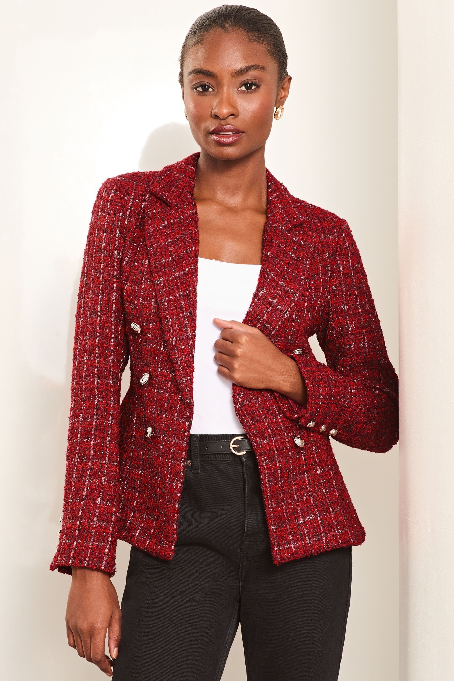 Womens red military blazer top