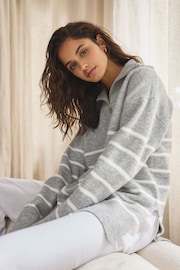 Grey Stripe Half Zip Knit Jumper - Image 3 of 8