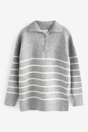 Grey Stripe Half Zip Knit Jumper - Image 7 of 8