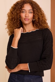 Love & Roses Black Pointelle Scallop Neck Jumper - Image 1 of 4