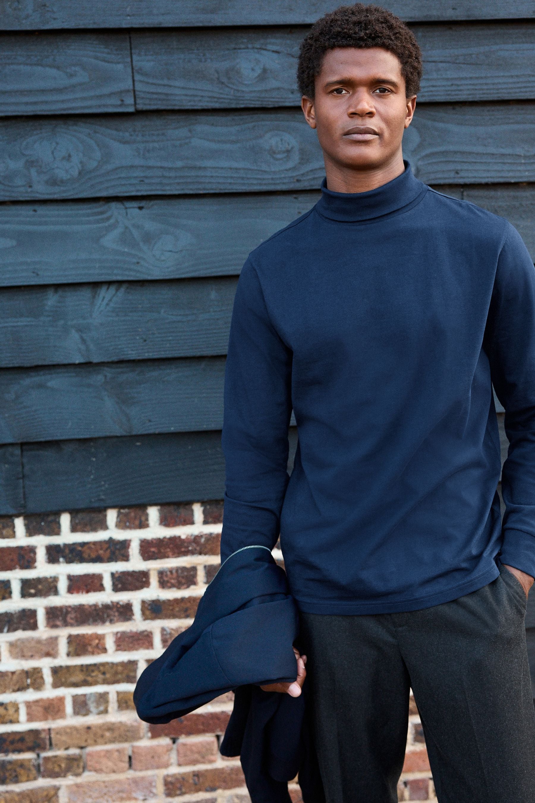 Buy Navy Roll Neck Essential Long Sleeve 100 Cotton T Shirt from the Next UK online shop