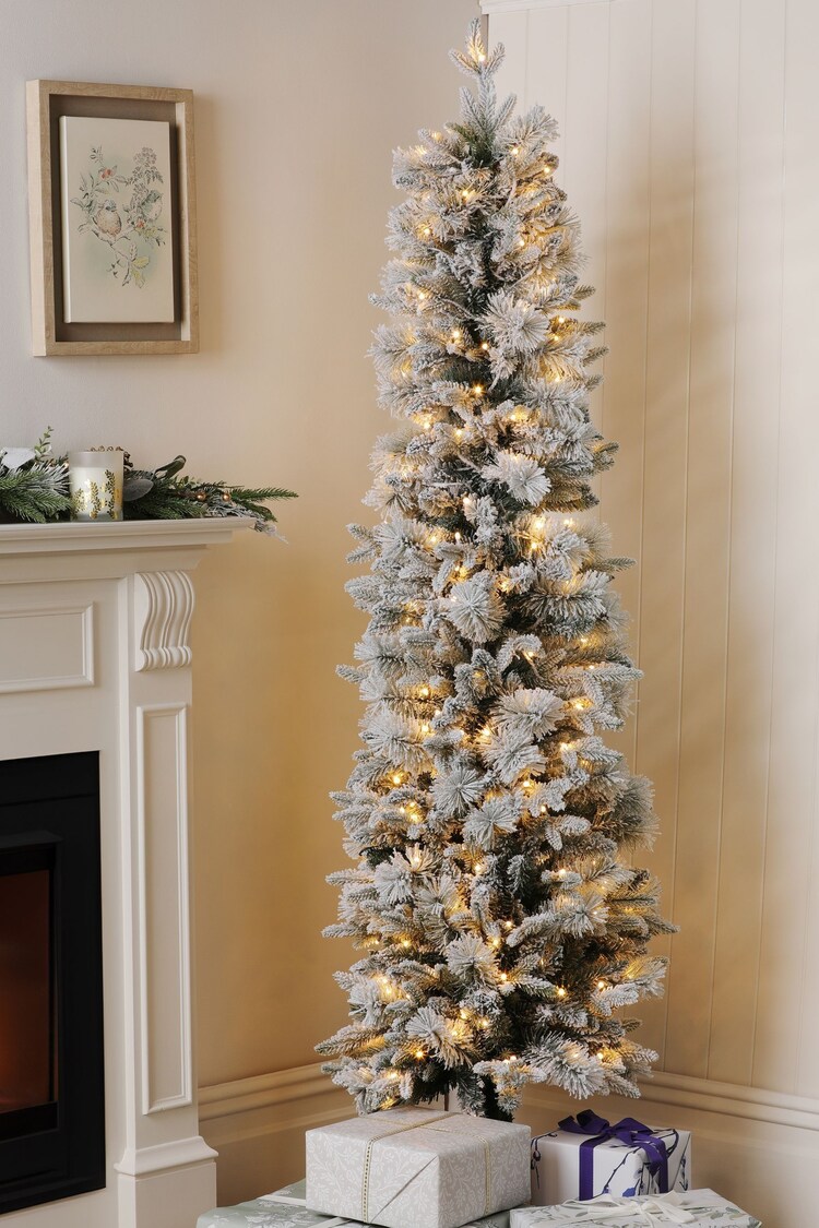 Buy Laura Ashley White Frosted 6ft Slim Pre Lit Christmas Tree from the