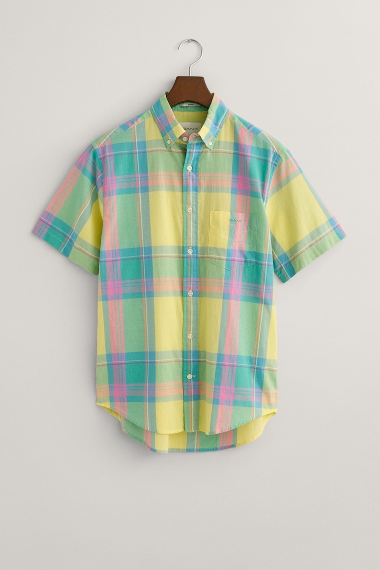 GANT Yellow Regular Fit Colourful Madras Short Sleeve Shirt - Image 6 of 6