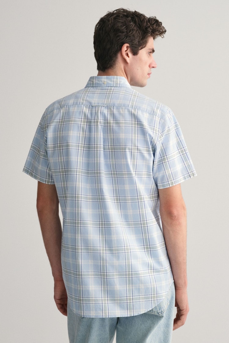 GANT Blue Regular Fit Checked Poplin Short Sleeve Shirt - Image 2 of 5