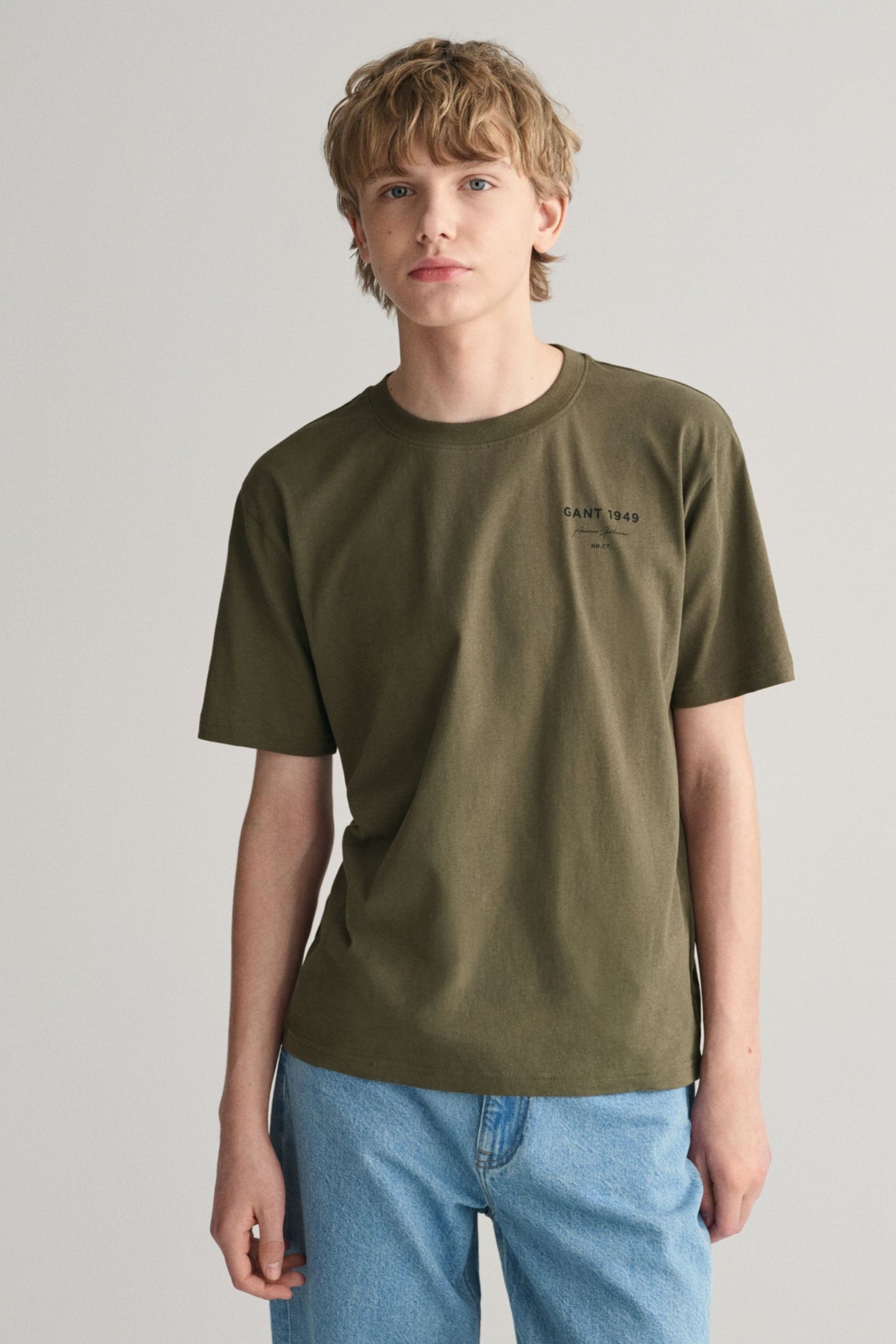 GANT Green Teens Script Graphic T-Shirt - Image 1 of 4