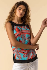 Roman Orange Contrast Trim Leaf Print Top - Image 1 of 5