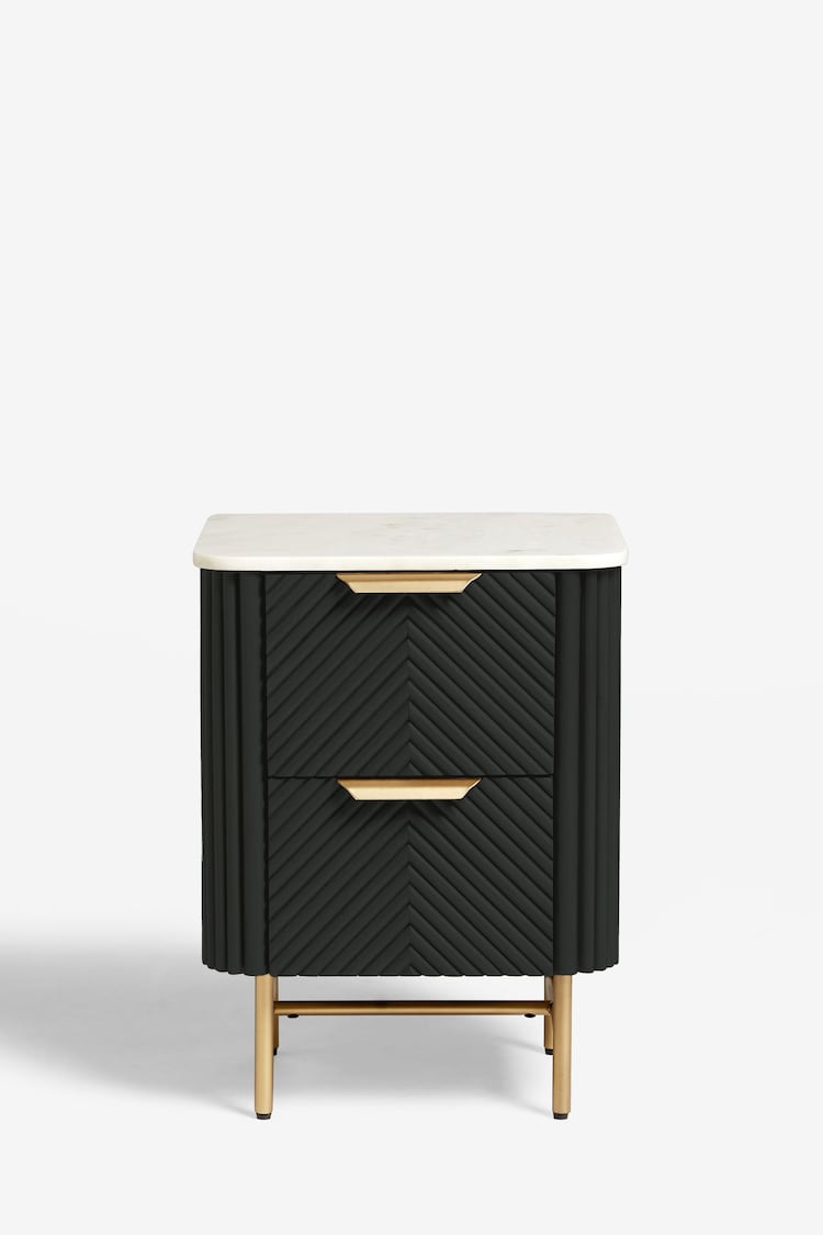 Black Valencia Marble and Mango Wood 2 Drawer Bedside Table - Image 7 of 7