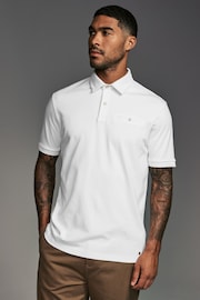 White Geo Flocked 100% Cotton Short Sleeve Smart Collar Polo Shirt - Image 1 of 8