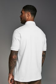 White Geo Flocked 100% Cotton Short Sleeve Smart Collar Polo Shirt - Image 3 of 8