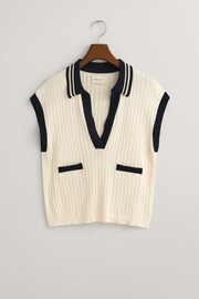 GANT Cream Ribbed Knit Sleeveless Polo Sweater - Image 2 of 4