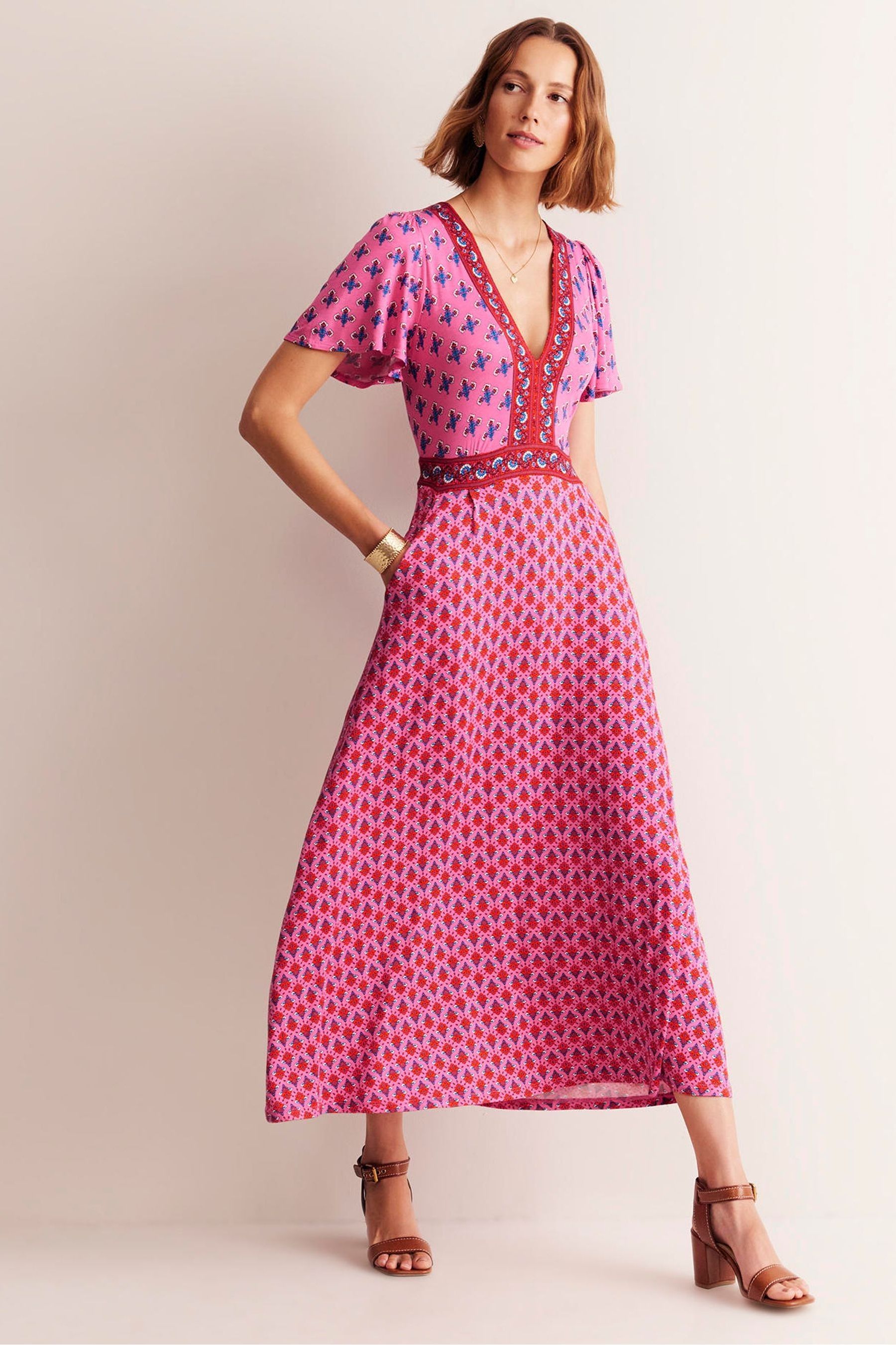 Buy Boden Pink Flutter Jersey Maxi Dress from Next Luxembourg