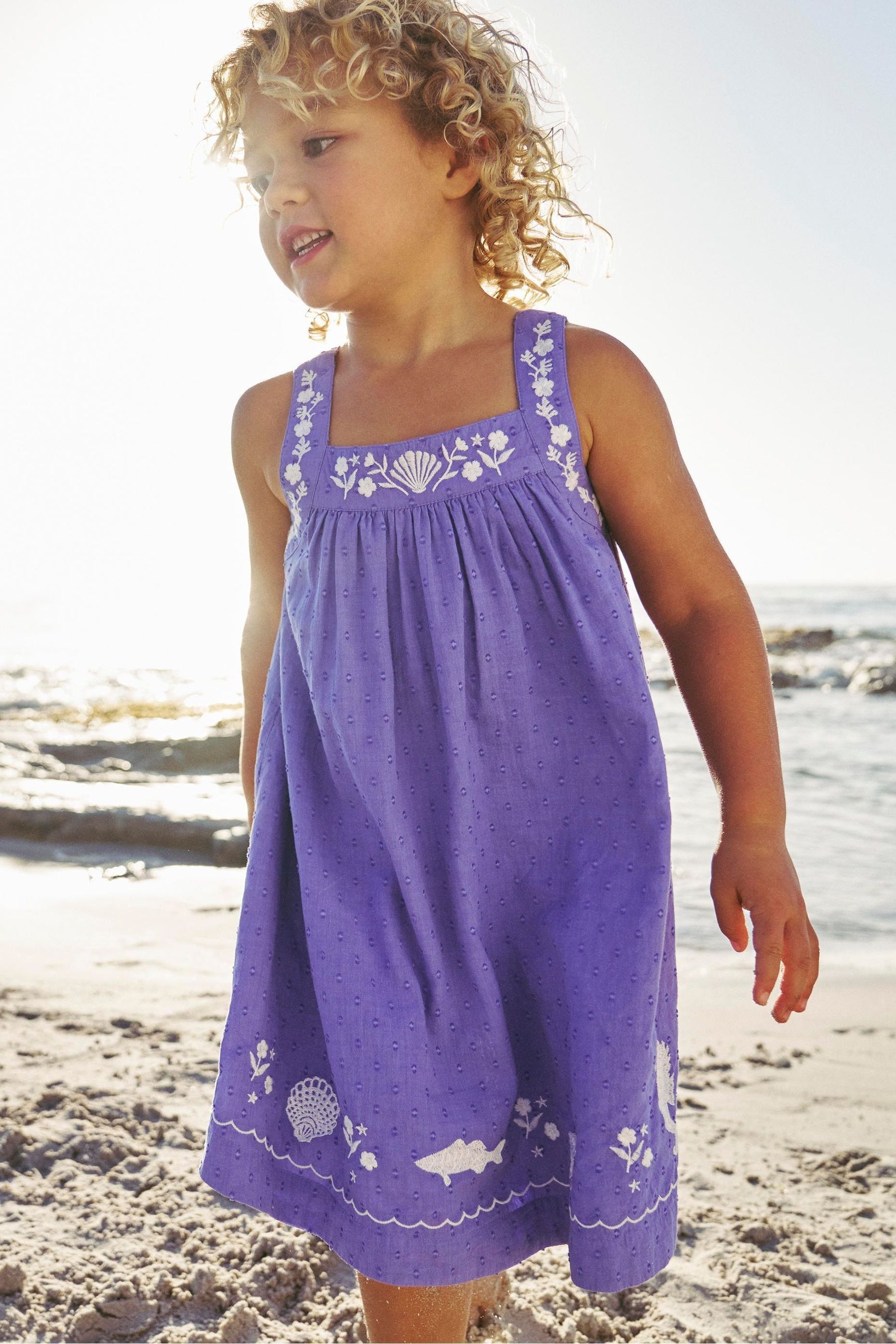 Buy Boden Purple Embroidered Reef Twirly Dress from Next Luxembourg