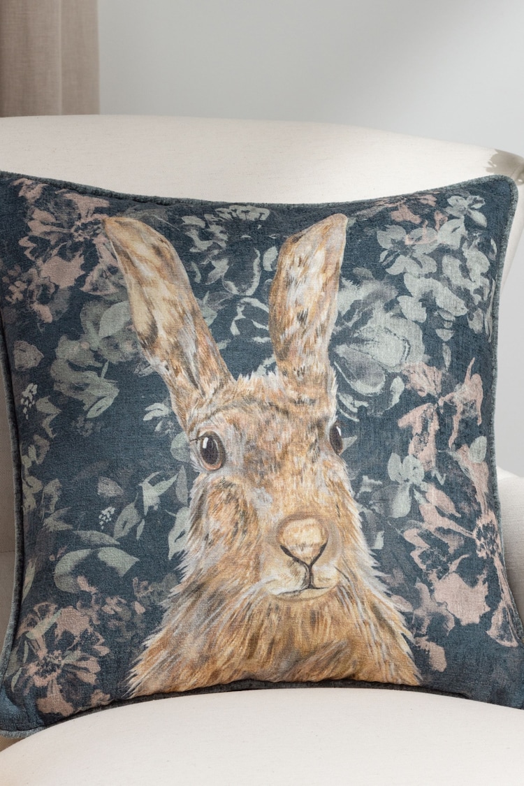 Evans Lichfield Navy Avebury Hare Piped Cushion - Image 1 of 6