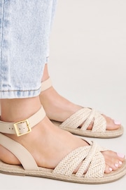 Simply Be Natural Raffia Two Part Flat Sandals in Wide Fit - Image 1 of 4