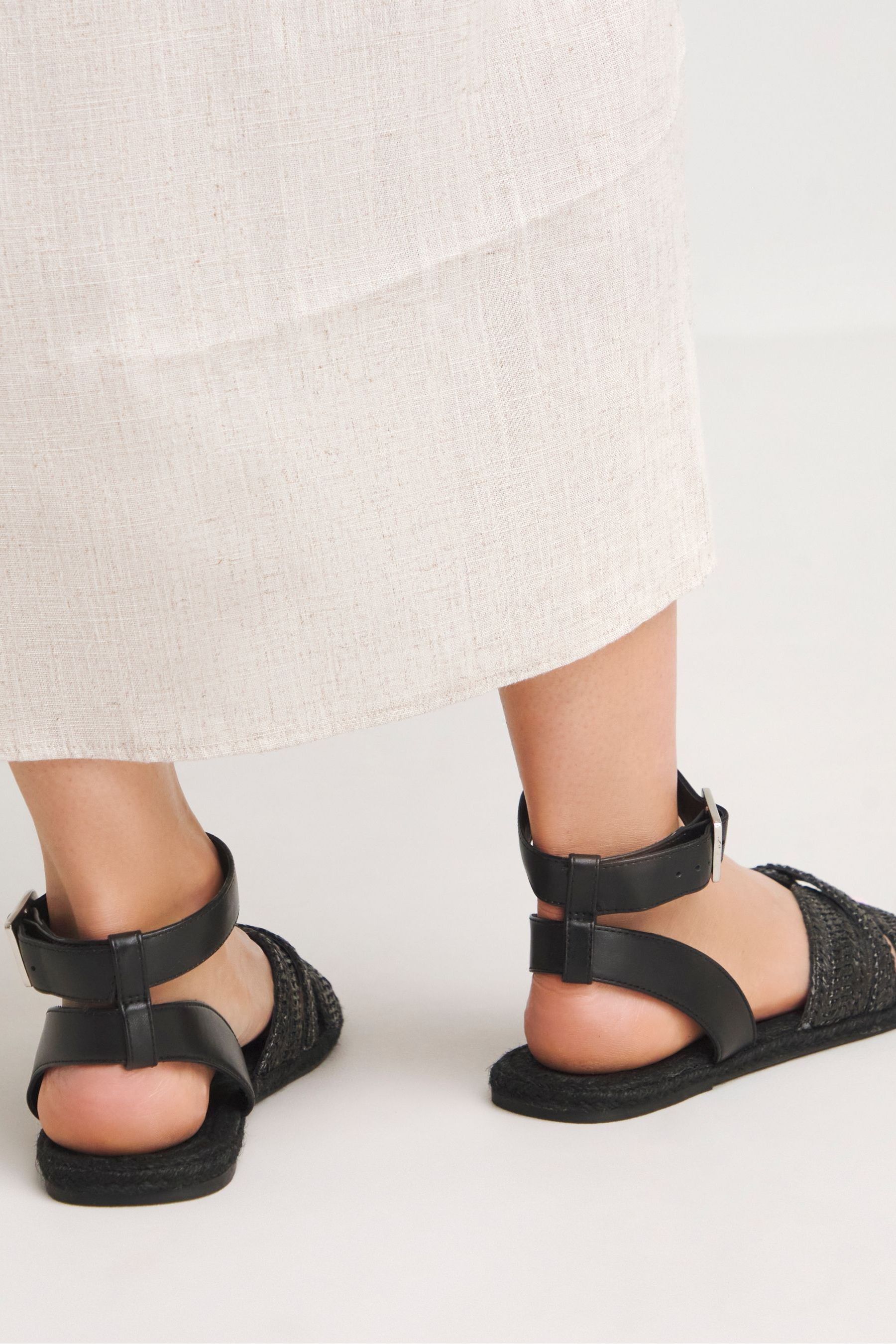 Black wide fit flat sandals on sale