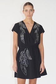 Religion Black Sensation Wrap Mini Dress With Gunmetal Beaded Motif - Image 1 of 6