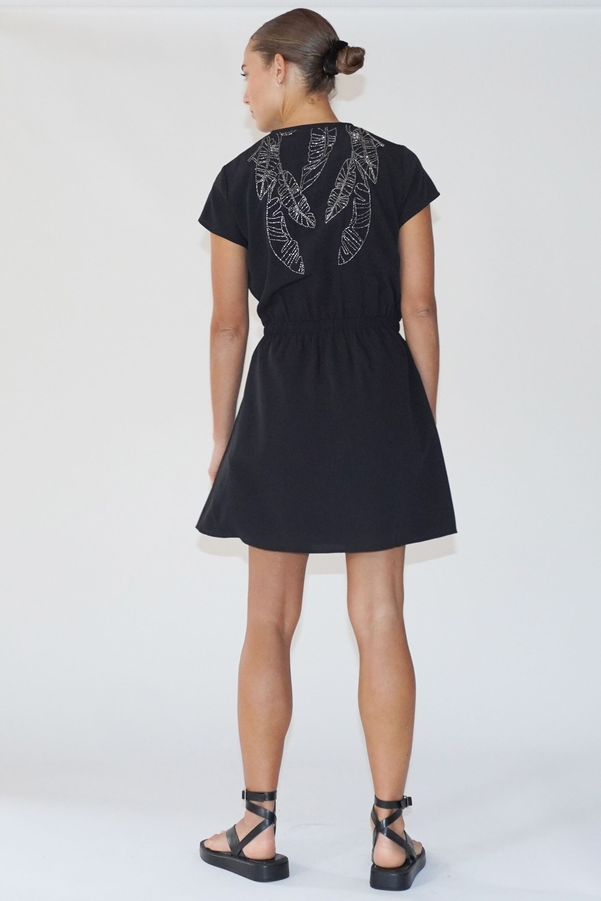 Religion Black Sensation Wrap Mini Dress With Gunmetal Beaded Motif - Image 3 of 6