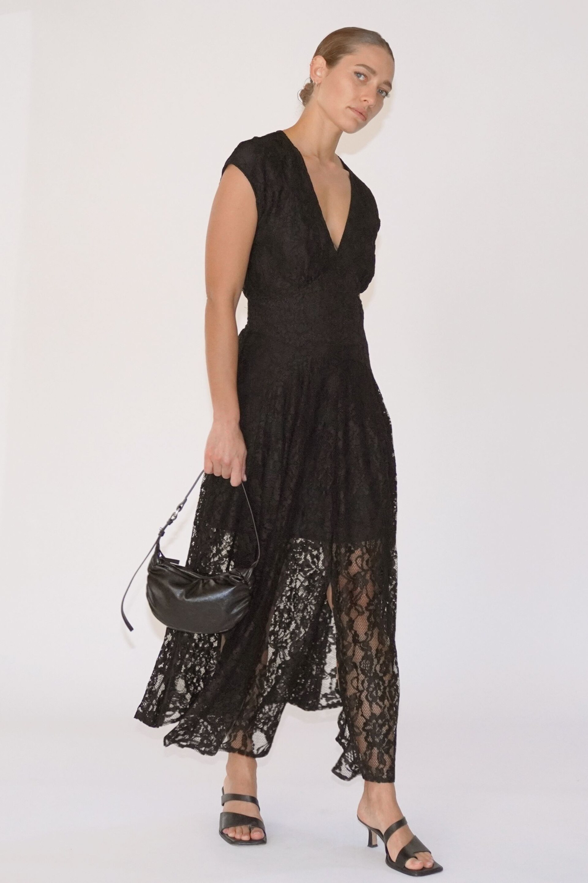 Religion Black Lace Lily Dress With Handkerchief Hem And Cap Sleeves - Image 3 of 6