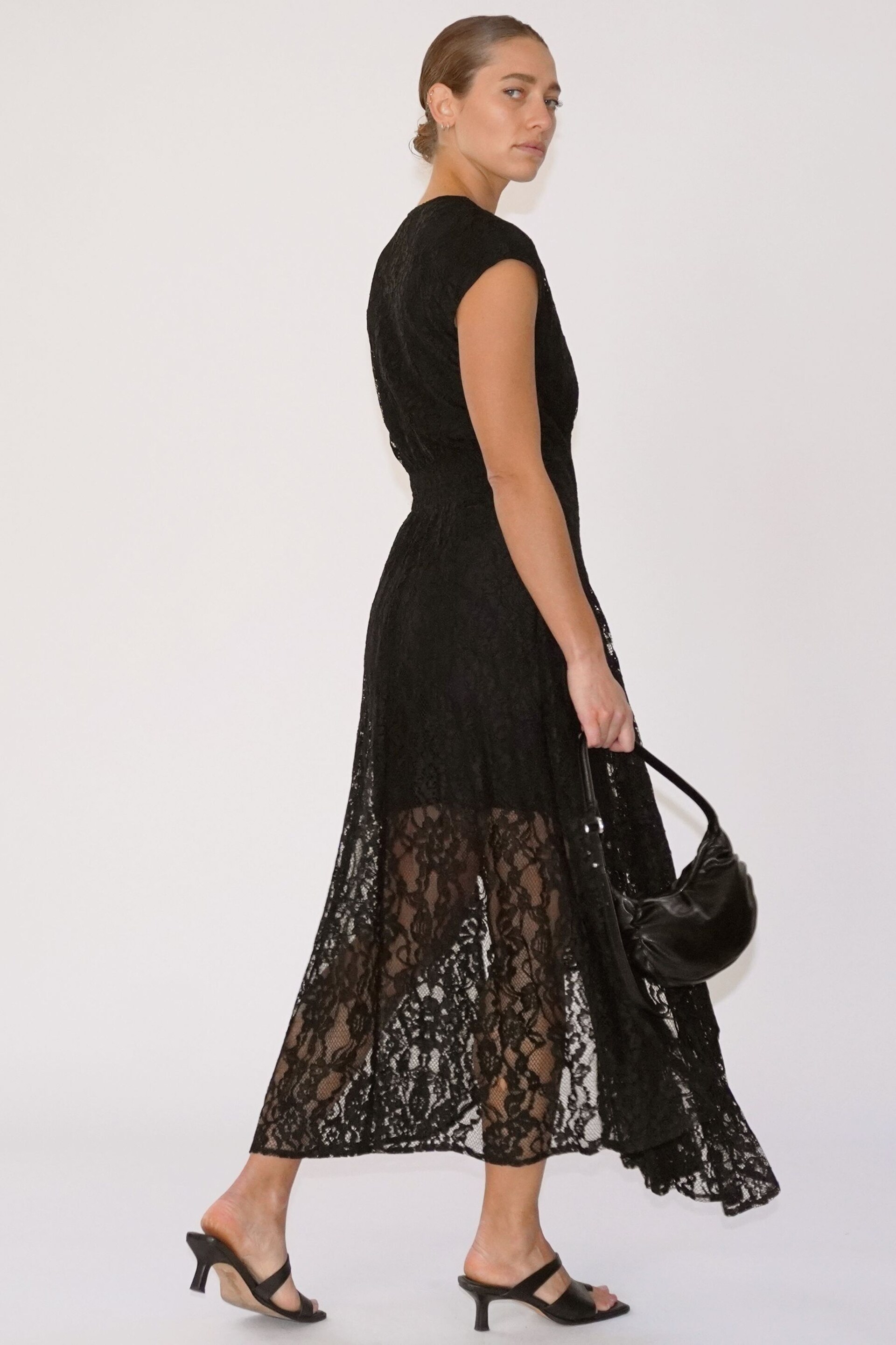 Religion Black Lace Lily Dress With Handkerchief Hem And Cap Sleeves - Image 5 of 6