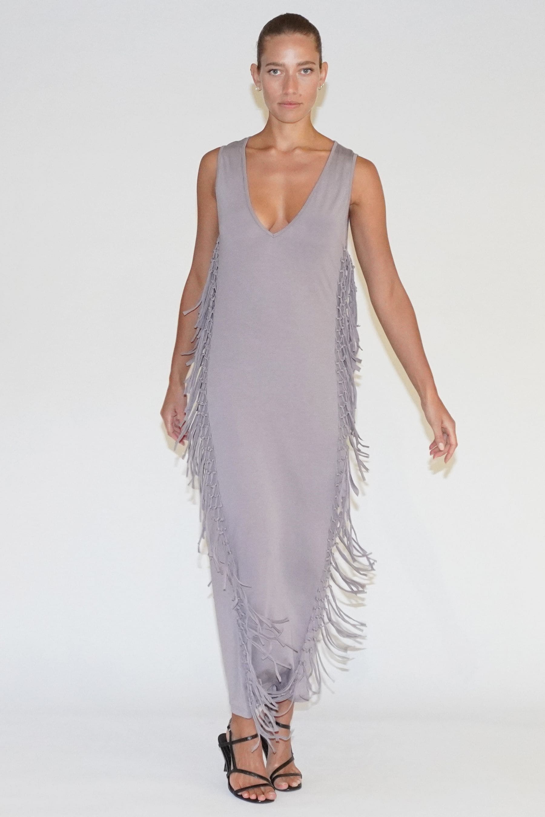 Buy Religion Grey Flourish Maxi Jersey Dress With Knots And Tassles from Next Canada