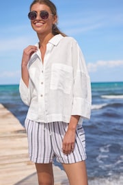 White Linen Blend Short Sleeve Safari Shirt - Image 2 of 6