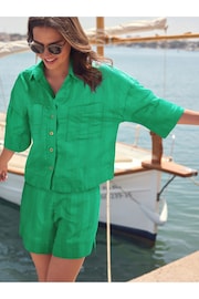 Green Linen Blend Short Sleeve Safari Shirt - Image 2 of 6