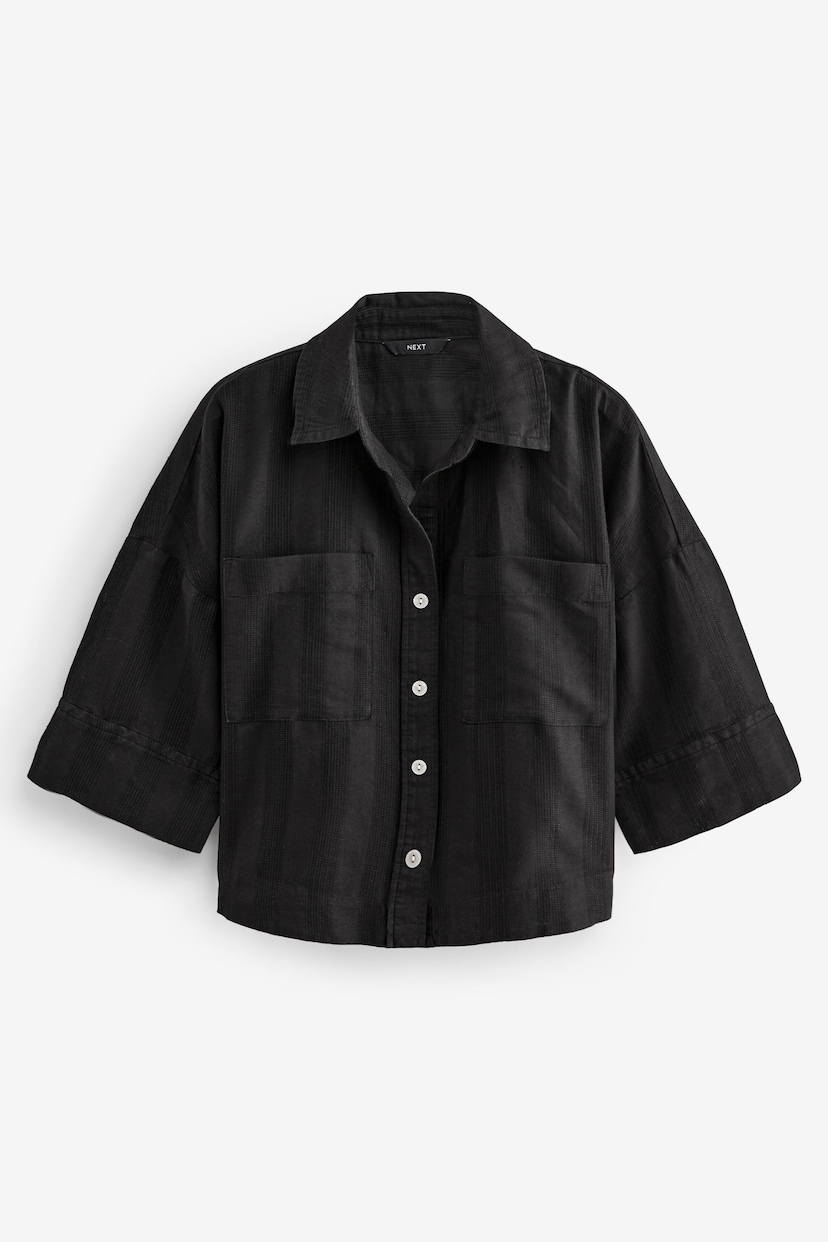 Black Linen Blend Short Sleeve Safari Shirt - Image 5 of 6