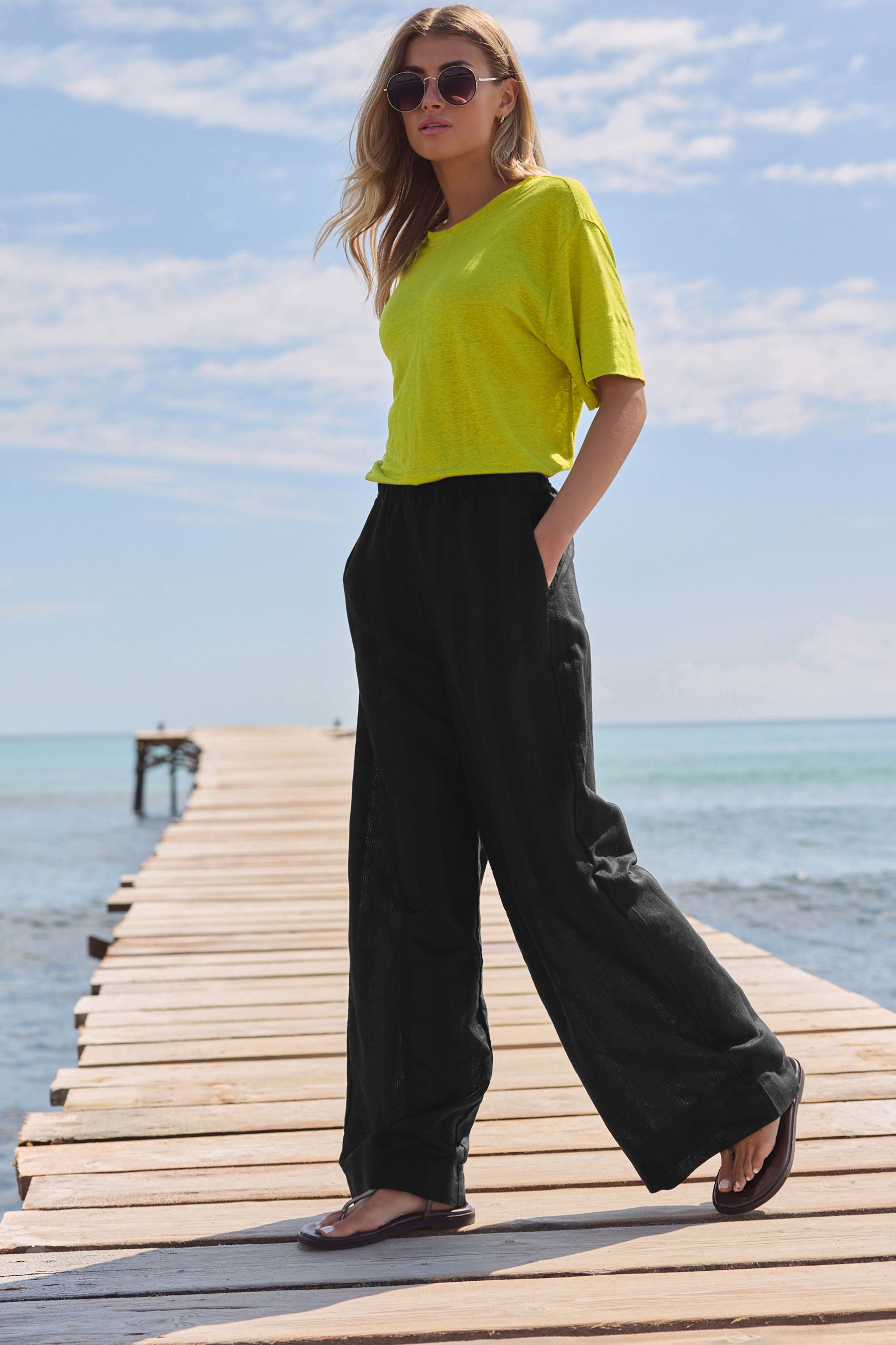 Buy Black Linen Blend Trousers from Next Luxembourg