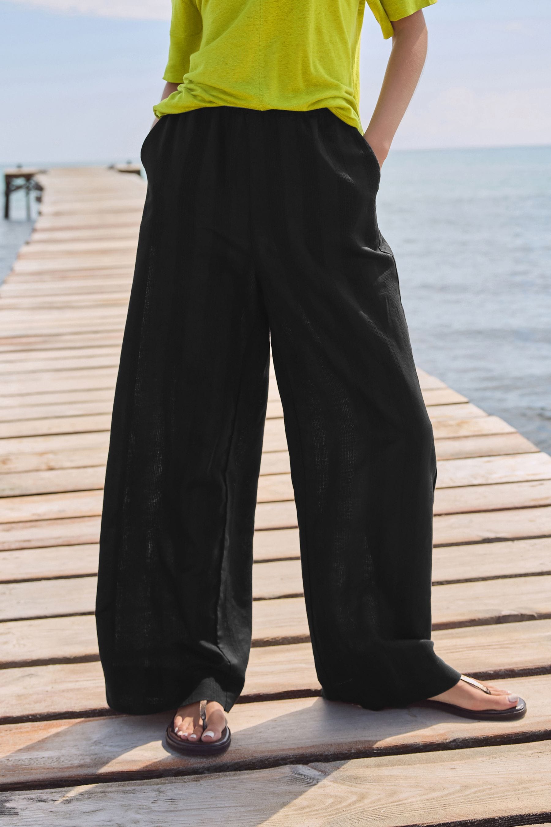 Black linen blend trousers hotsell