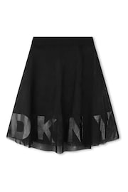 DKNY Two Layer Mesh Logo Mid Length Black Midi Skirt - Imagen 1 de 3