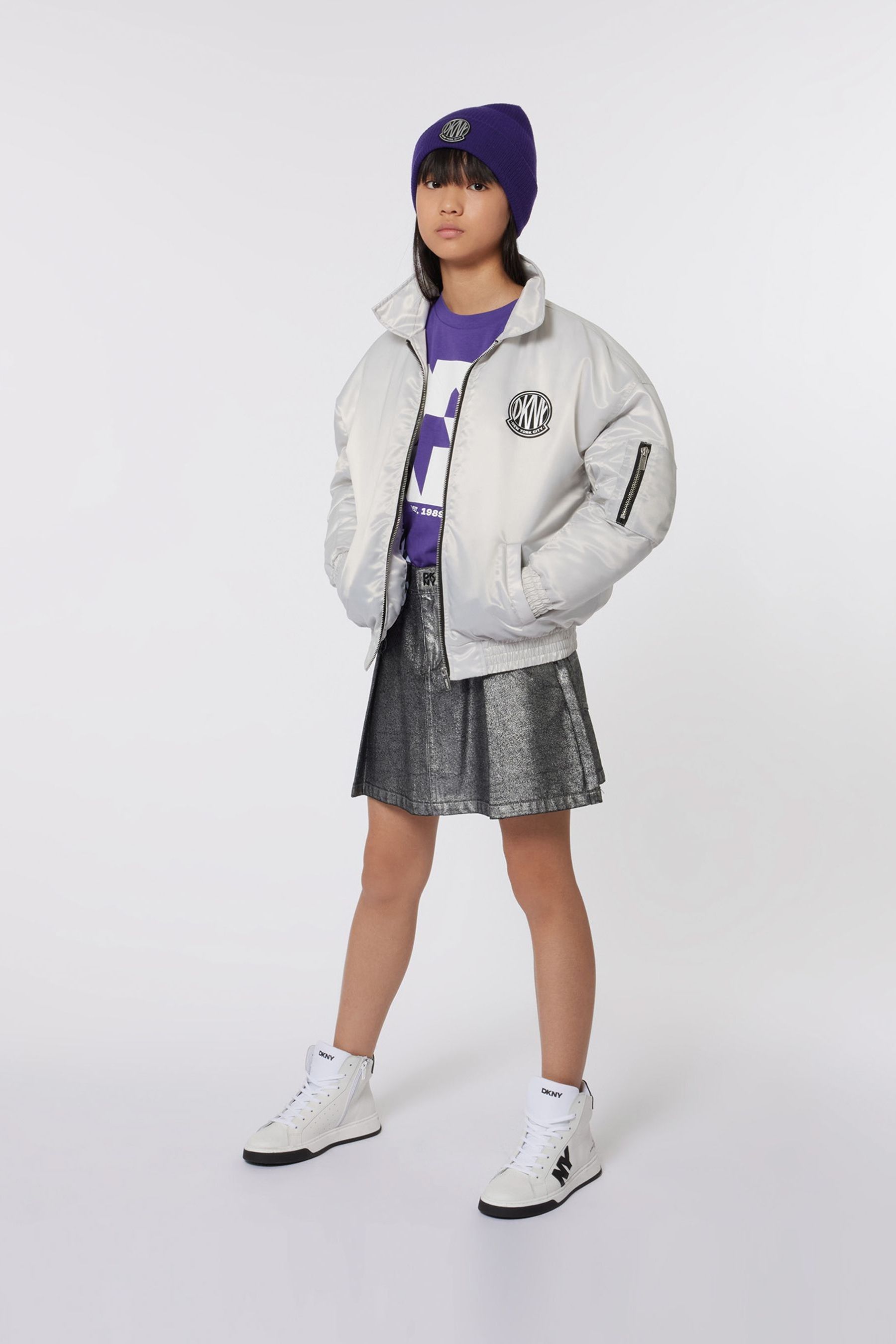 Buy DKNY Silver Glitter Mini Pleated Skirt from Next Luxembourg