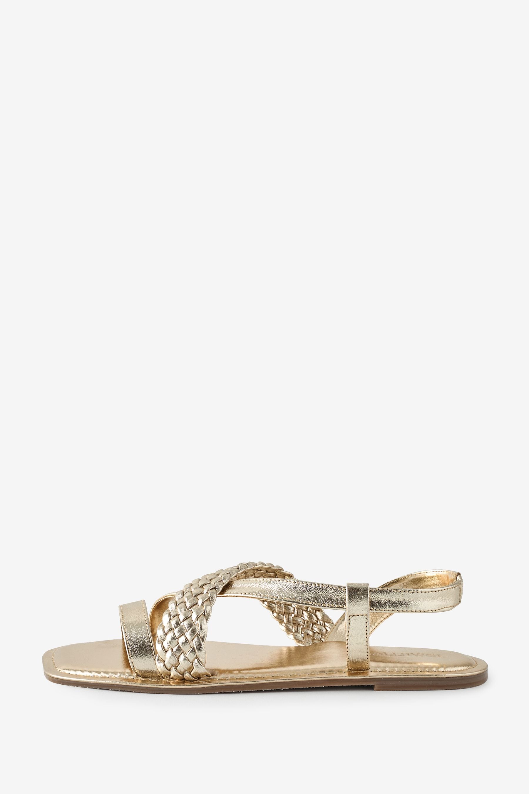 Buy JD Williams Gold Extra Wide Fit Leather Woven Elastic Flat Sandals from the Next UK online shop