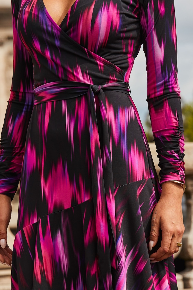 Sosandar Pink Abstract Print Midi Wrap Jersey Dress - Image 5 of 5