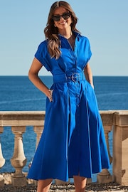Sosandar Blue Belted Midi Shirt Dress - Image 1 of 5