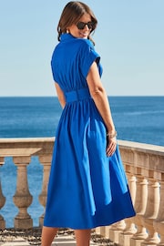 Sosandar Blue Belted Midi Shirt Dress - Image 3 of 5