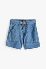 Sosandar Blue Relaxed Fit Denim Shorts With Belt - Image 6 of 6