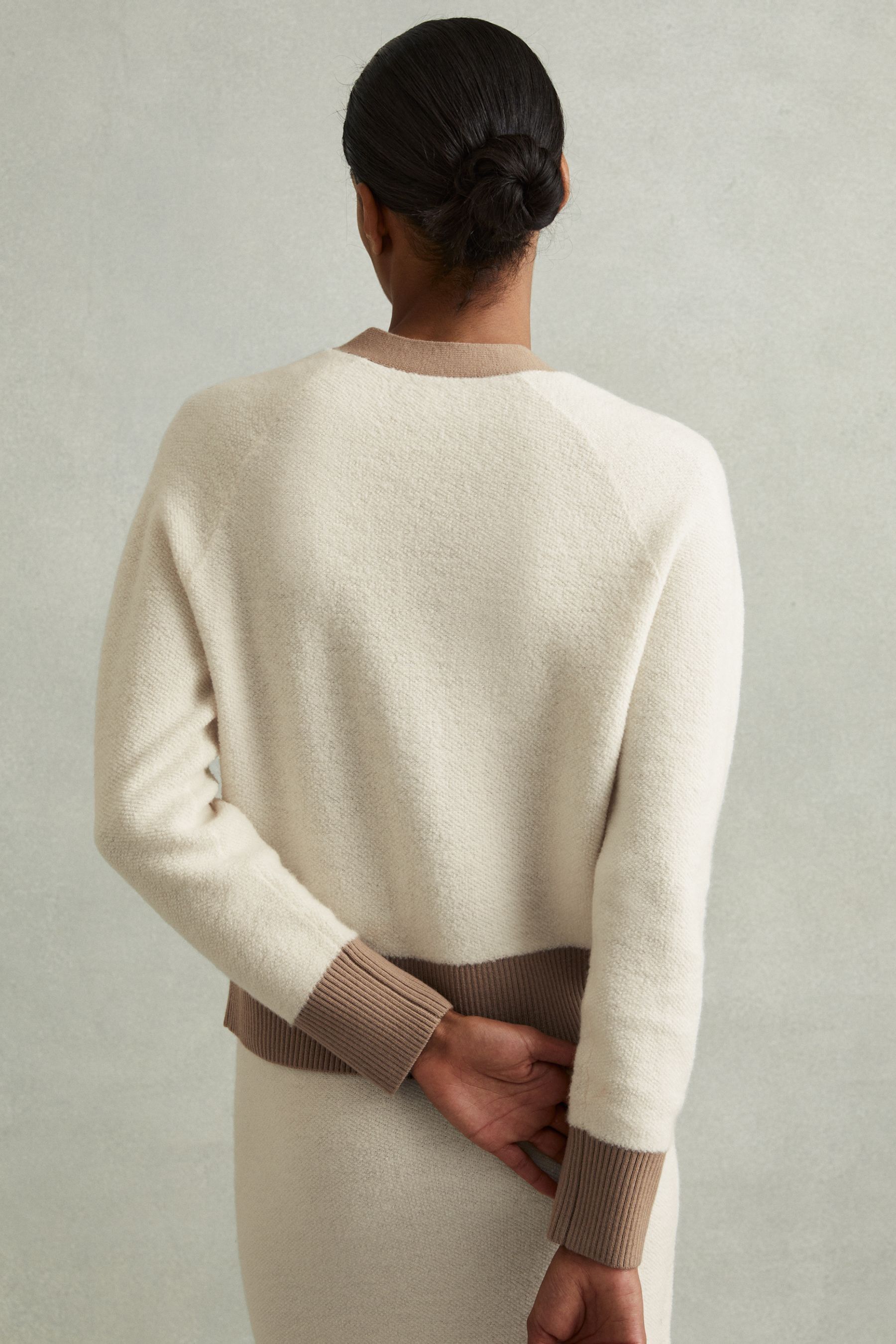Buy Reiss Cream Camel Brie Wool Colourblock Cardigan from the Next UK online shop