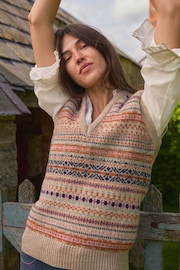 Laura Ashley Neutral Fairisle Knitted Vest Tank - Image 3 of 6