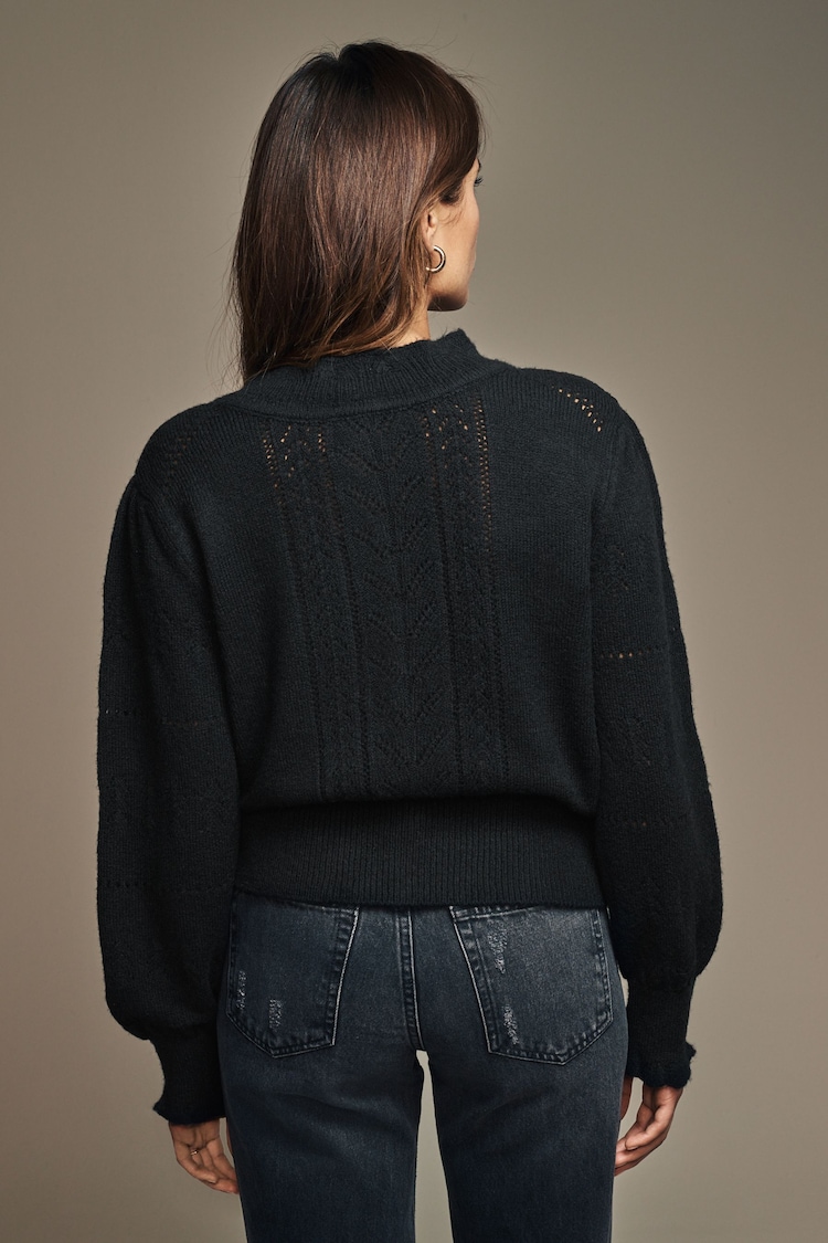 Laura Ashley Black Pointelle Cardigan - Image 9 of 9