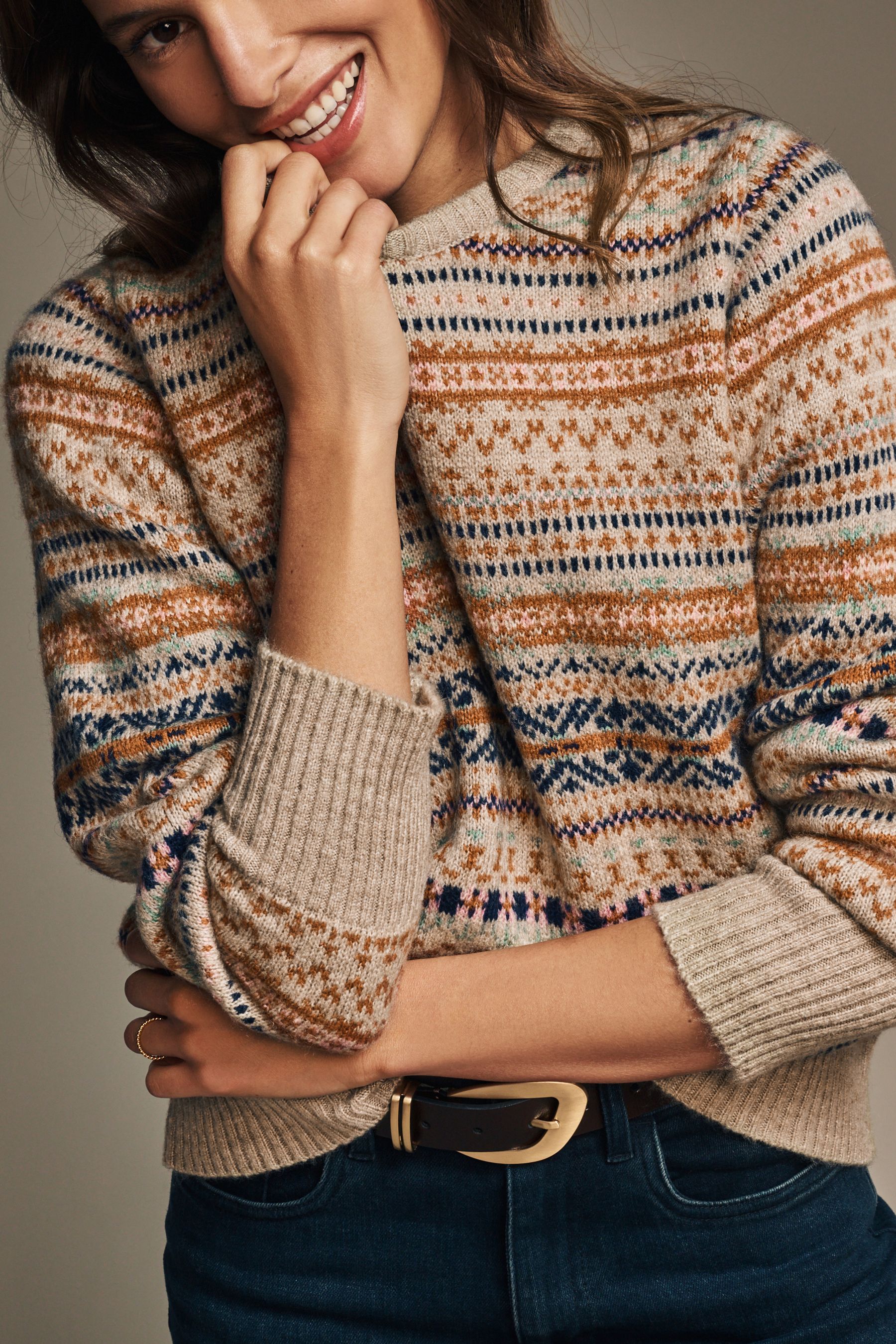 Buy Laura Ashley Neutral Fairisle Crew Neck Jumper from Next Luxembourg