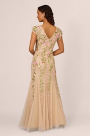 Adrianna Papell Natural Beaded Mesh Flutter Dress - Image 2 of 7