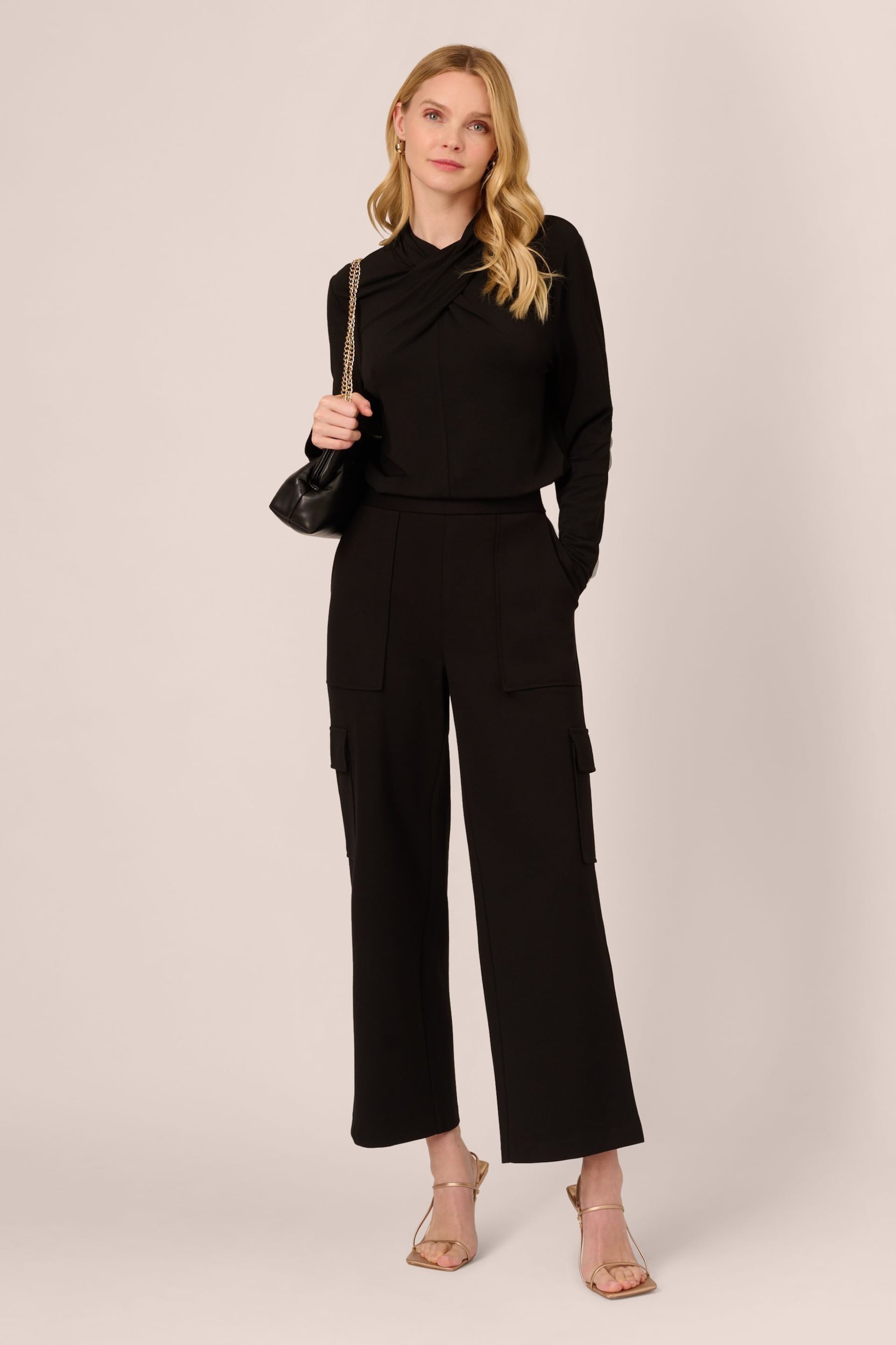 Adrianna Papell Ponte Knit Cargo Pull On Black Trouses - Image 3 of 6