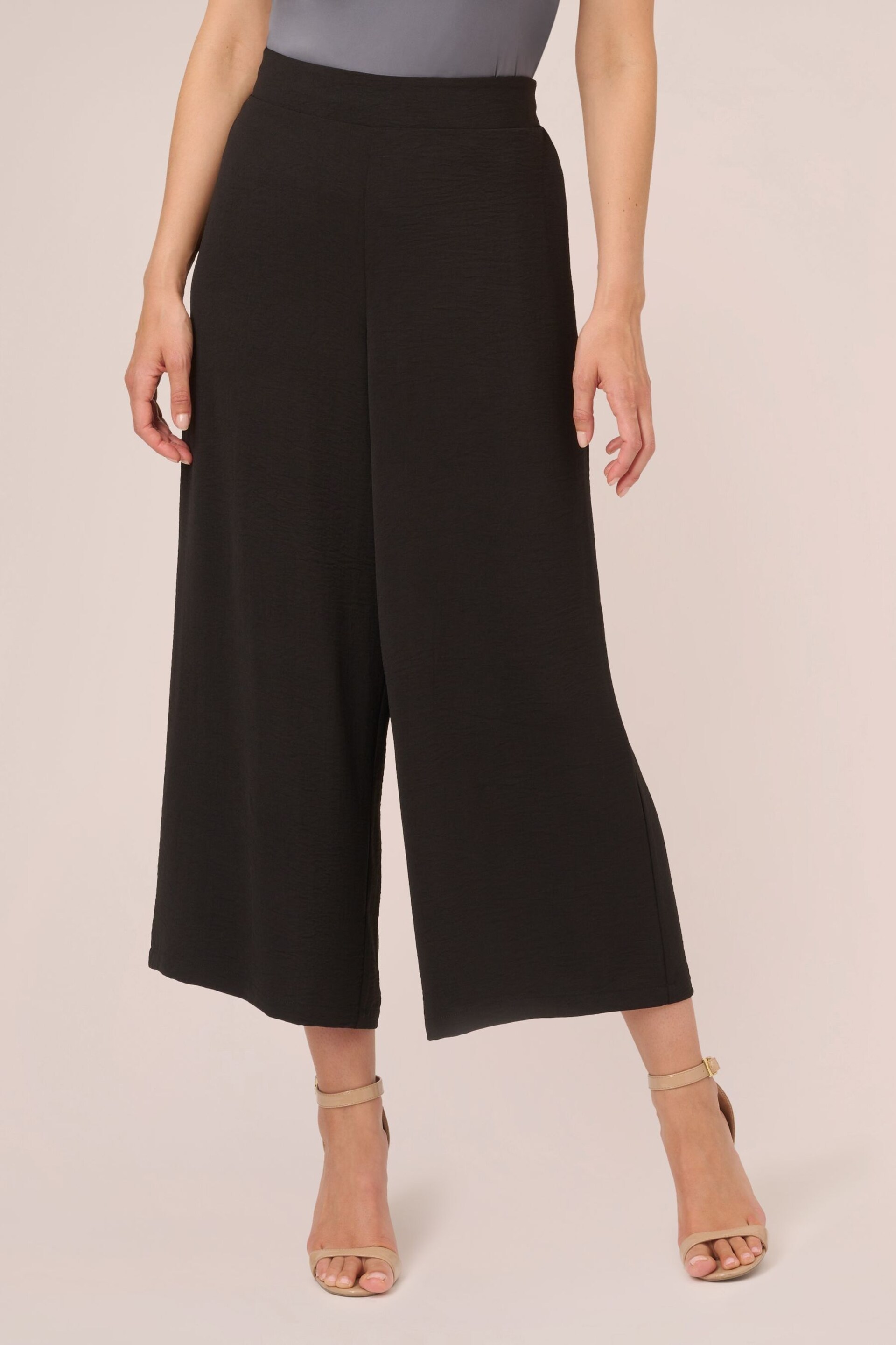 Adrianna Papell Textured Satin Pull On Black Trousers - Image 1 of 6