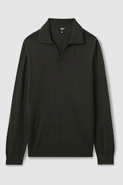 Reiss Dark Military Green Milburn Merino Wool Open Collar Polo Shirt - Image 1 of 5