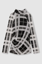 Reiss Black/White Danna Checked Ruched Top - Image 2 of 6