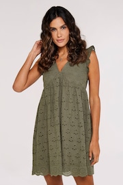 Apricot Green Broderie Anglaise V-Neck Dress - Image 1 of 4