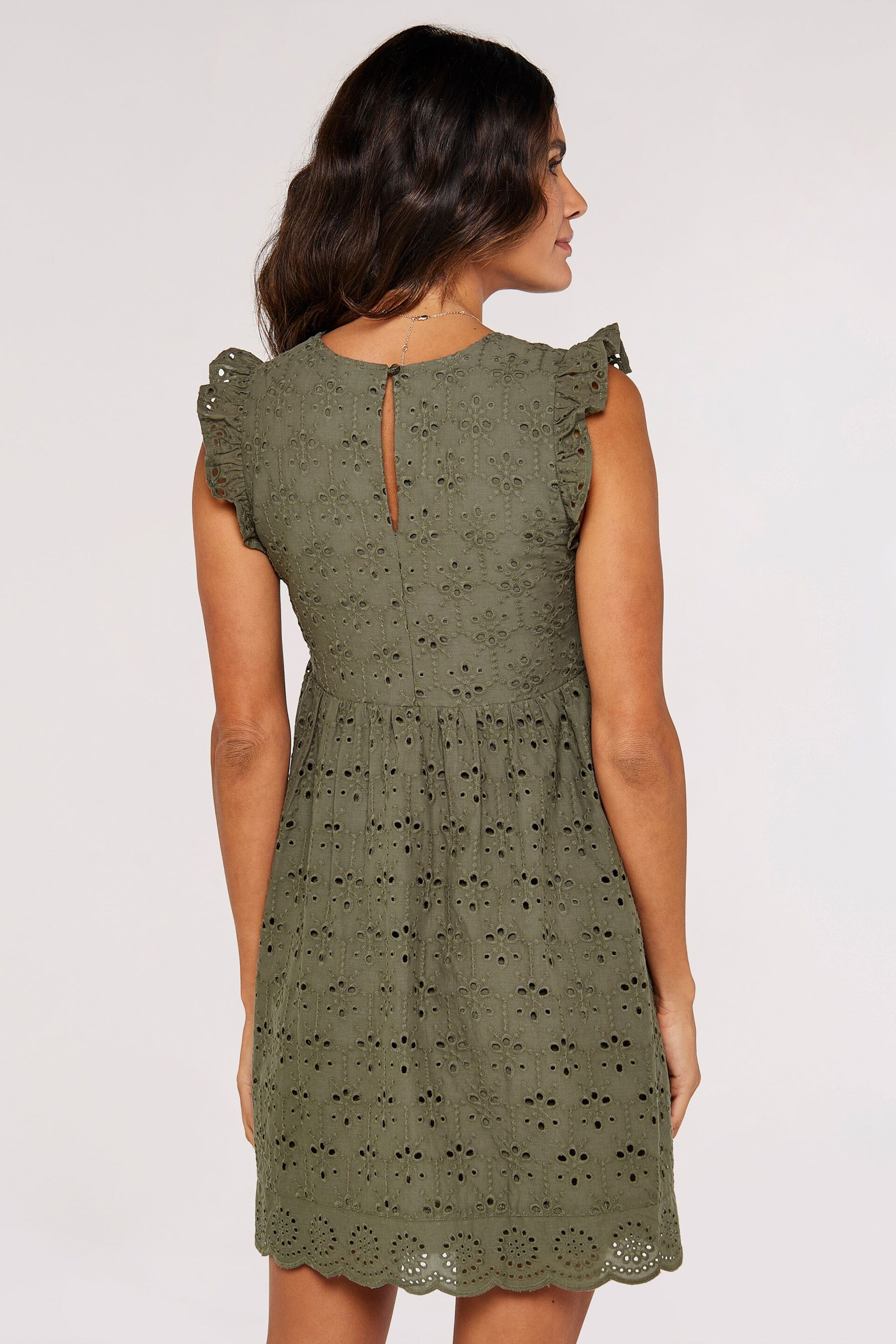 Apricot Green Broderie Anglaise V-Neck Dress - Image 4 of 4