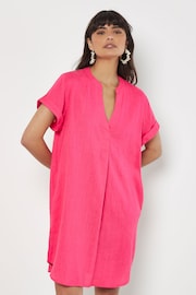 Apricot Pink Front Pleat V-Neck Mix Dress - Image 2 of 4