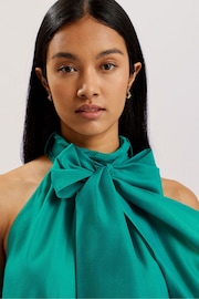 Ted Baker Green Tejeda Sheer Draped Top With Neck Tie Detail - Image 2 of 5