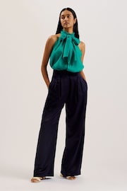 Ted Baker Green Tejeda Sheer Draped Top With Neck Tie Detail - Image 3 of 5